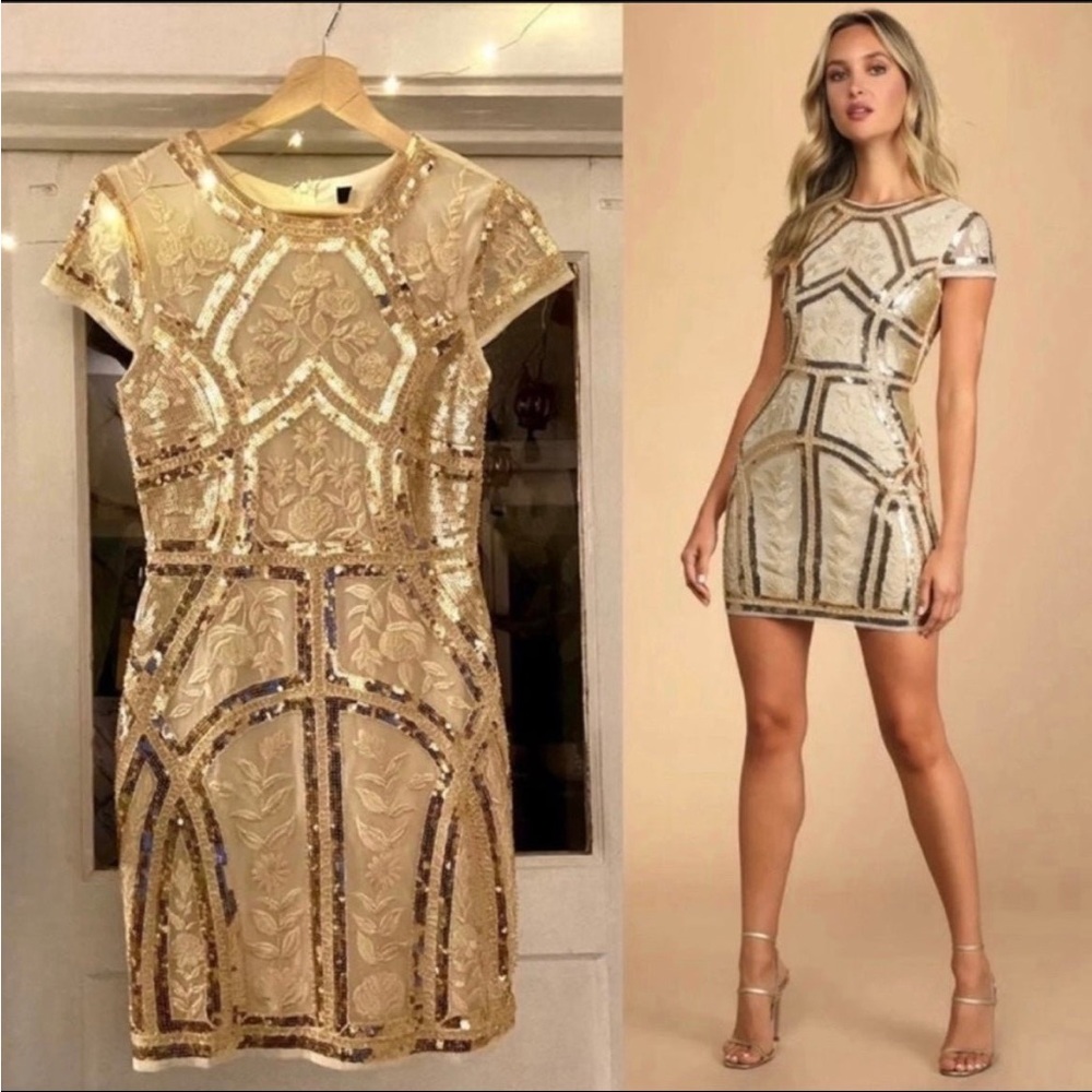 Gold Art Deco Sequins and Embroidered Bodycon Dress 🌿
